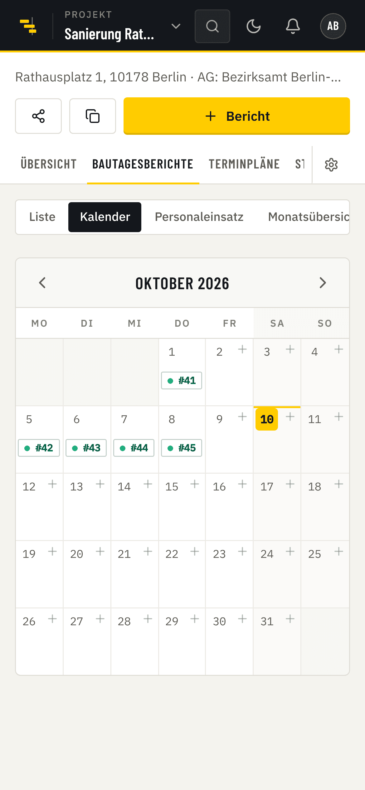 Berichtskalender auf dem Smartphone